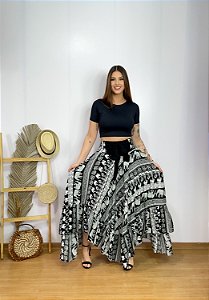Saia Longa Estilo Boho Chic Modelo Pontas Moda Luxo Estampada