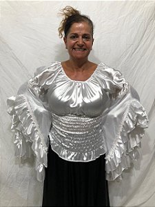 Blusa Estilo Ciganinha com Manga Longa Moda Cigana Branca