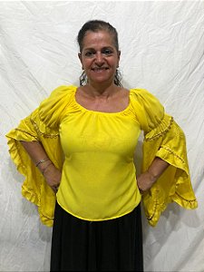 Blusa Estilo Ciganinha com Manga Longa Moda Cigana Amarelo