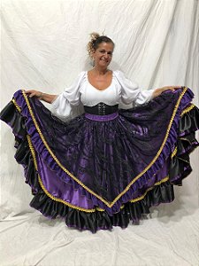 Saia Sobre Saia Preto com Roxo modelo tipo Bruxa