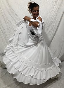 Saia Longa Cigana Modelo Branca 1 Babado com 14 metros de roda