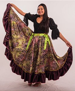 Saia Longa Cigana Modelo 1 Babado com 12 metros de roda Bordô