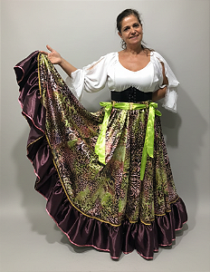 Saia Longa Cigana Modelo 1 Babado com 12 metros de roda Bordô