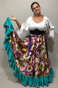 Saia Longa Cigana Modelo 1 Babado com 12 metros de roda Verde