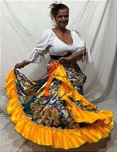 Saia Longa Cigana Modelo Primavera Laraja 1 Babado com 12 metros de roda
