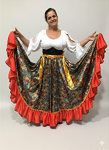 Saia Longa Cigana Modelo Primavera 1 Babado com 12 metros de roda Vermelho