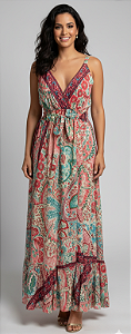 Vestido Longo Estampado Modelo Luxo Moda Indiana