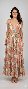 Vestido Longo Estampado Modelo Luxo Moda Indiana