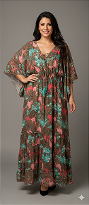 Vestido Longo Modelo Luxo Bordado Moda Indiana