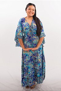 Vestido Longo Modelo Luxo Estampado Moda Indiana