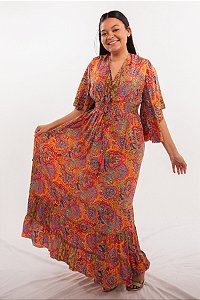 Vestido Longo Modelo Luxo Estampado Moda Indiana