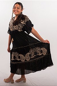 Vestido Midi Modelo Luxo Bordado Moda Indiana