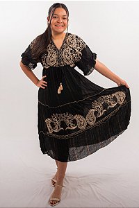 Vestido Midi Modelo Luxo Bordado Moda Indiana