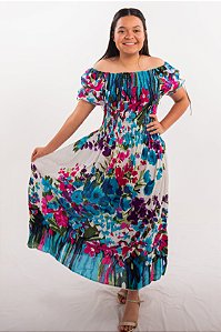 Vestido Longo Modelo Luxo Ciganinha Estampado Indiano