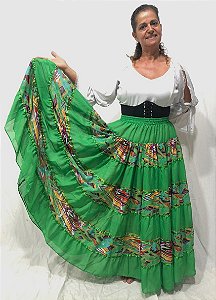 Saia Longa Cigana Modelo Patchwork com 12 metros de roda Verde