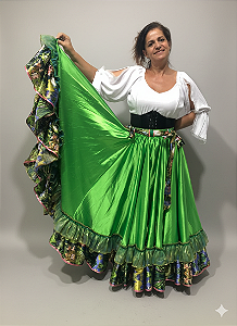 Saia Longa Cigana Modelo 2 Babados com 14 metros de roda
