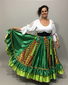 Saia Longa Cigana Modelo 2 Babados com 14 metros de roda