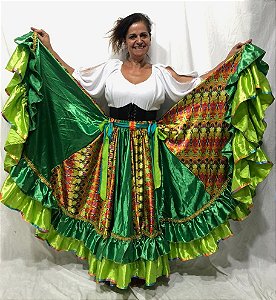Saia Longa Cigana Modelo 2 Babados com 14 metros de roda