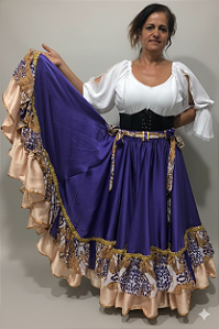Saia Longa Cigana Modelo 2 Babados com 14 metros de roda