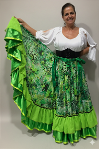 Saia Longa Cigana Modelo 2 Babados com 14 metros de roda