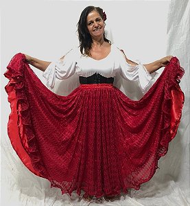 Saia Longa Cigana Modelo Sobre Saia com 12 metros de roda
