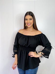 Blusa Modelo Ciganinha Ombro a Ombro Moda Luxo Preto