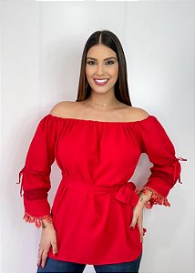 Blusa Modelo Ciganinha Ombro a Ombro Moda Luxo Vermelha