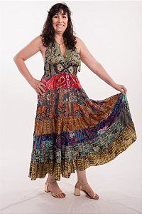 Vestido Longo Modelo Decote nas Costas Moda Luxo Estilo Indiana