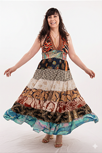 Vestido Longo Modelo Decote nas Costas Moda Luxo Estilo Indiana