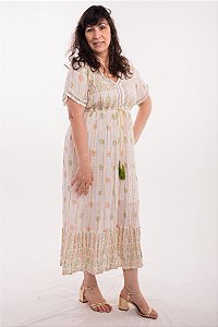 Vestido Longo Modelo Luxo Bordado Moda Indiana