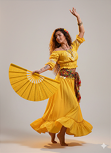 Leque Cigano Grande Dança Cigana Dourado