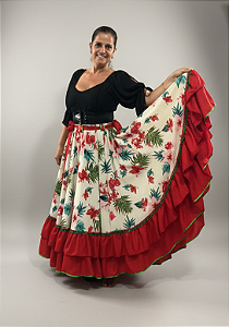 Saia Longa Cigana Modelo 2 Babados com 14 metros de roda