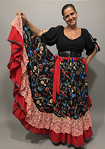 Saia Longa Cigana Modelo 2 Babados com 14 metros de roda