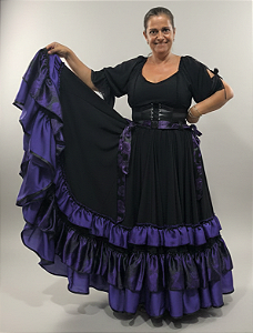 Saia Longa Cigana Modelo 3 Babados com 14 metros de roda