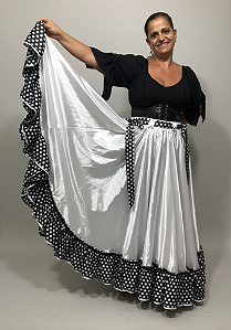 Saia Longa Cigana Modelo 1 Babado com 14 metros de roda Branco