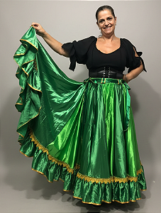 Saia Longa Cigana Modelo 1 Babado com 14 metros de roda Verde