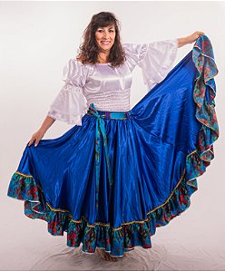 Saia Longa Cigana Modelo 1 Babado com 12 metros de roda Azul