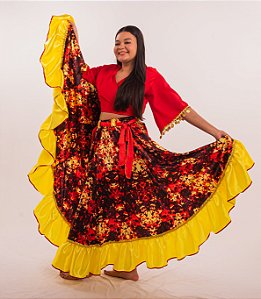 Saia Longa Cigana Modelo 1 Babado com 12 metros de roda