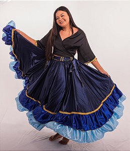 Saia Longa Cigana Modelo 2 Babados com 14 metros de roda