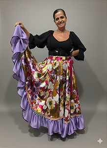 Saia Longa Cigana Modelo 1 Babado com 12 metros de roda Lilás