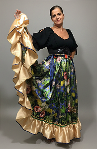 Saia Longa Cigana Modelo 1 Babado com 12 metros de roda Dourado