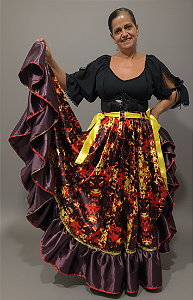 Saia Longa Cigana Modelo 1 Babado com 12 metros de roda Vinho