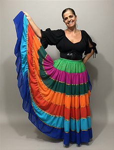 Saia Longa Cigana Modelo 7 cores com 12 metros de roda Azul