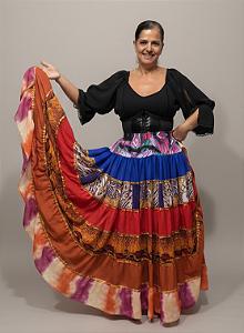 Saia Longa Cigana Modelo Patchwork com 12 metros de roda Azul Escuro