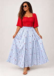 Saia Indiana Boho Chic Bordada - Azul