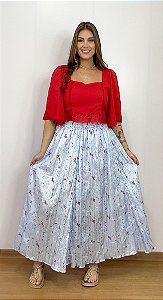 Saia Dança Carimbó Boho Chic Azul Claro Cigana Com Forro