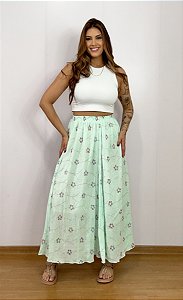 Saia Dança Carimbó Boho Chic Verde Claro Cigana Com Forro