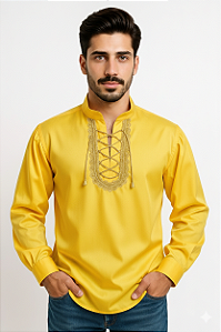 Camisa Cigana Cowboy Moda Luxo Amarela