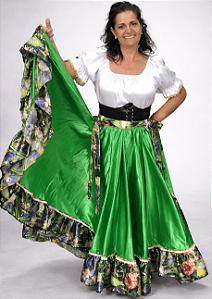 Saia Longa Cigana Modelo 1 Babado com 14 metros de roda Verde