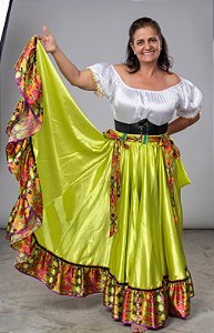 Saia Longa Cigana Modelo 1 Babado com 14 metros de roda Verde Lima
